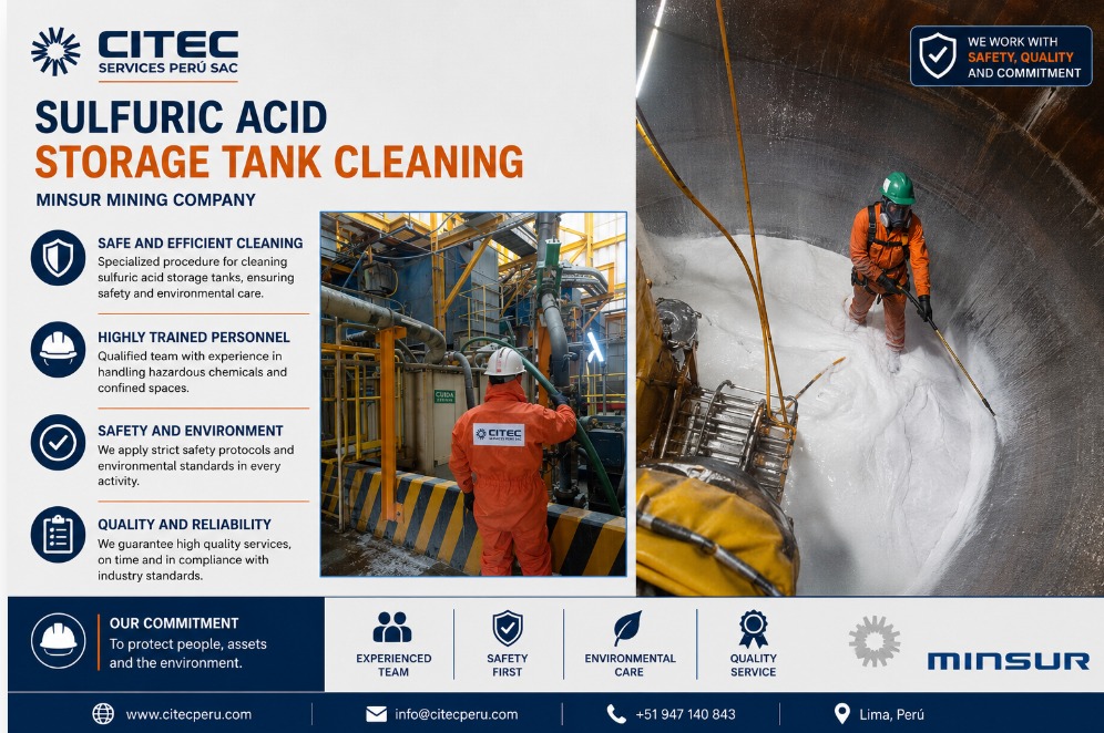 Limpieza especializada de un tanque de almacenamiento de ácido sulfúrico